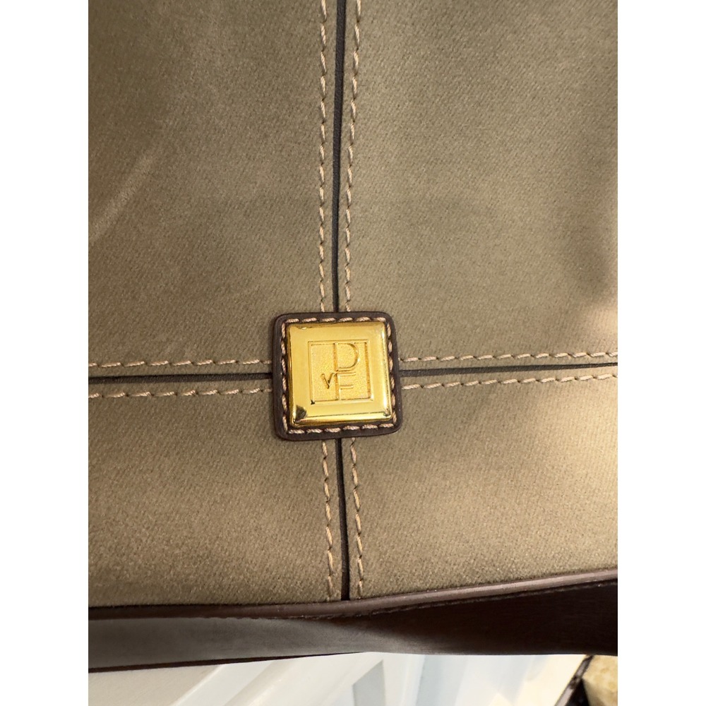 Diane von Furstenberg DVF Tan Canvas Brown Leather Trim Tote Bag Gold Logo Logo‎ - Picture 7 of 9